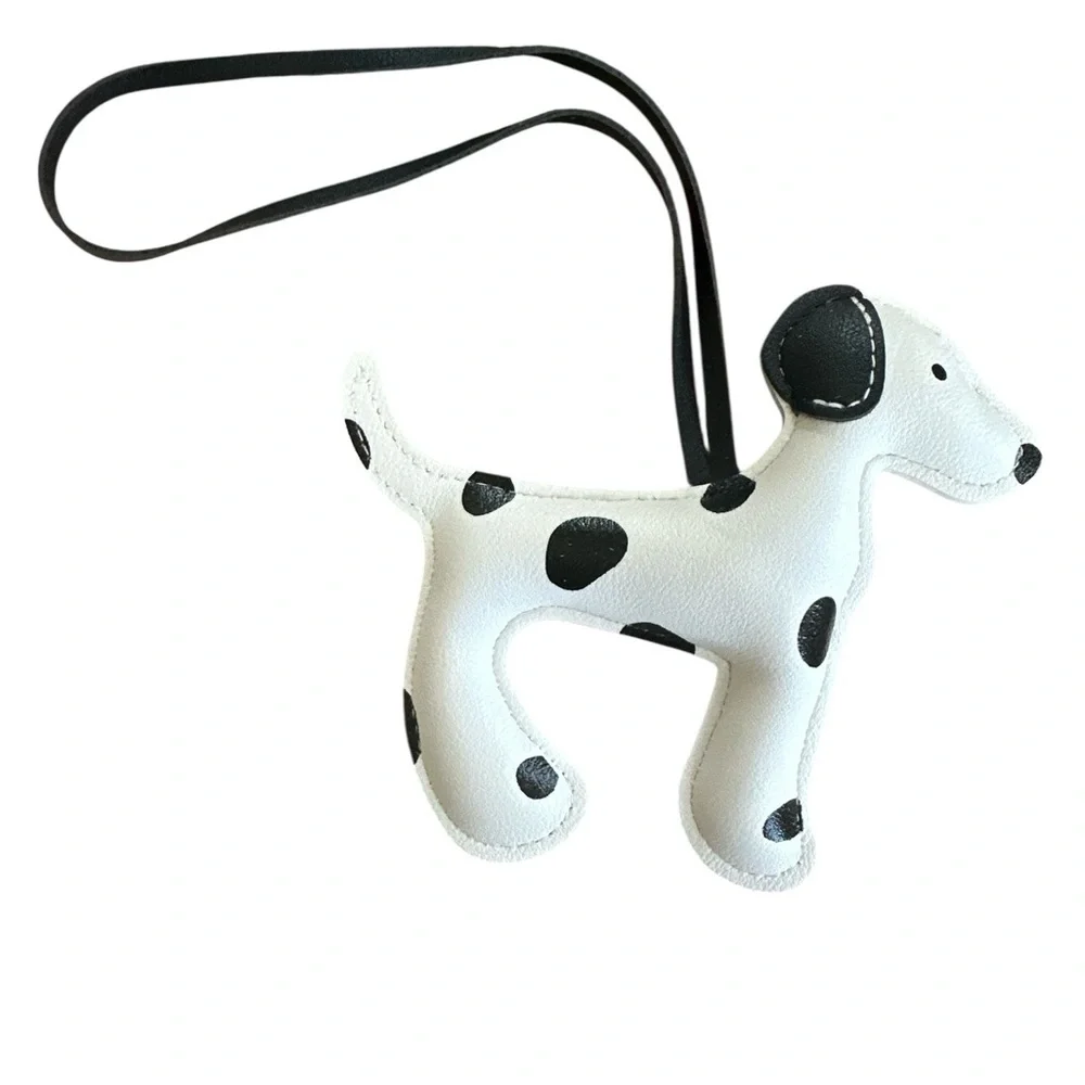 🐾 Dalmatian Dog Bag Charm – White Leather Novelty Handbag Accessory